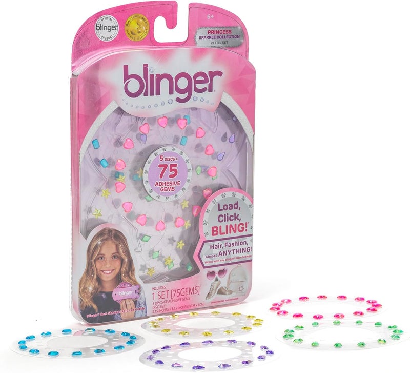 Blinger ® Sparkle Collection Refill Pack - Princess | 5 Discs – 75 Rhinestones | Bling In Brush Out | Works with Hair Styling Tool (Multicolored) - Image 1
